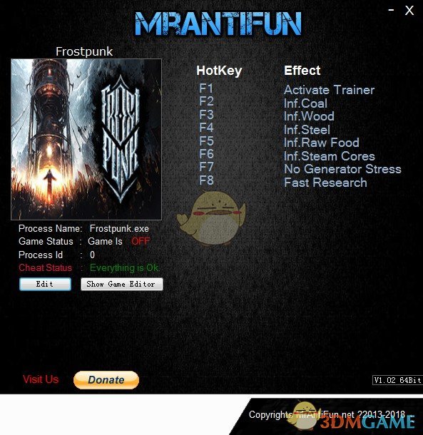 《寒霜朋克/冰汽时代》v1.3.3十二项修改器[MrAntiFun]