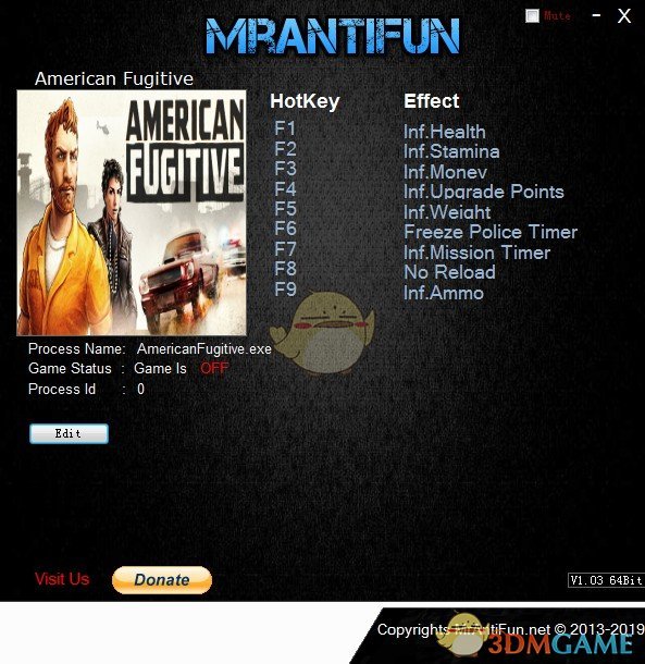 《美国逃亡者》v1.0.17495九项修改器[MrAntiFun]