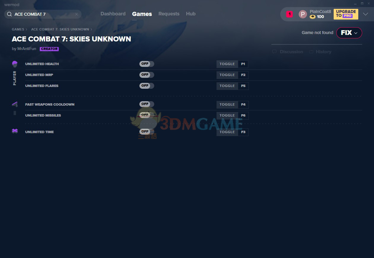 《皇牌空战7：未知空域》v2019.11.17六项修改器[MrAntiFun]